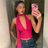 Y2K Tie-Front Deep V-Neck Halter Top for Women Summer Going Out