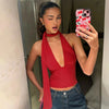 Y2K Tie-Front Deep V-Neck Halter Top for Women Summer Going Out