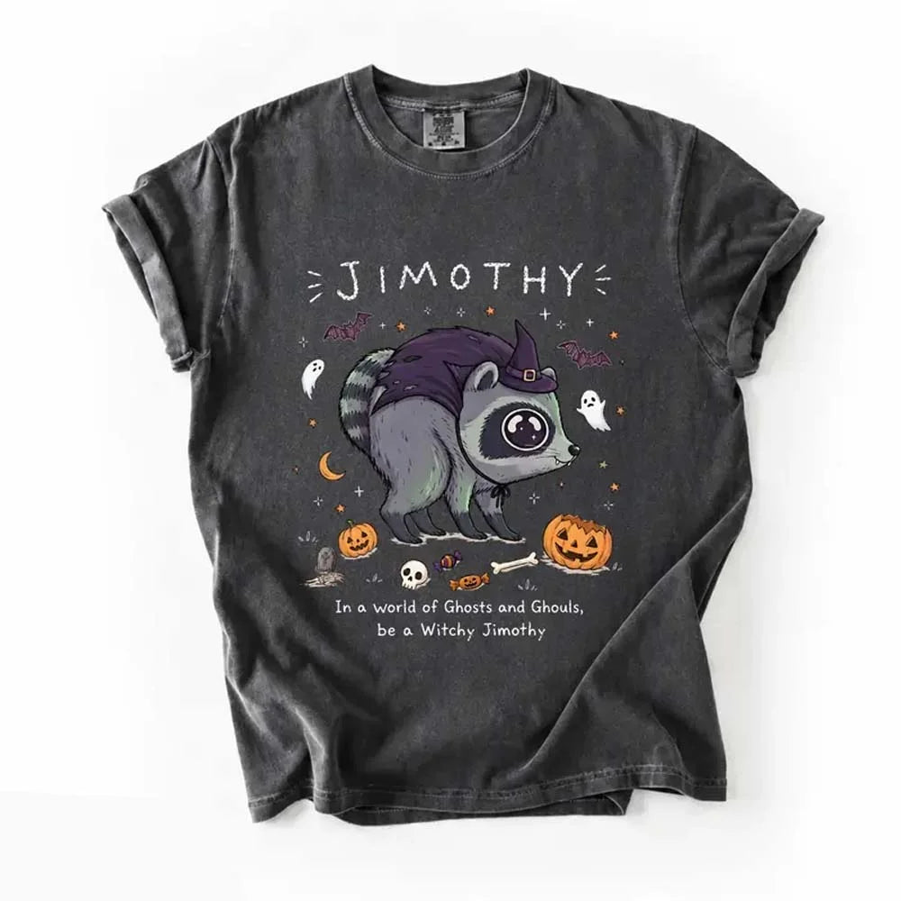 Cute Witchy Raccoon Personalized T-Shirt Spooky Halloween Animal Apparel