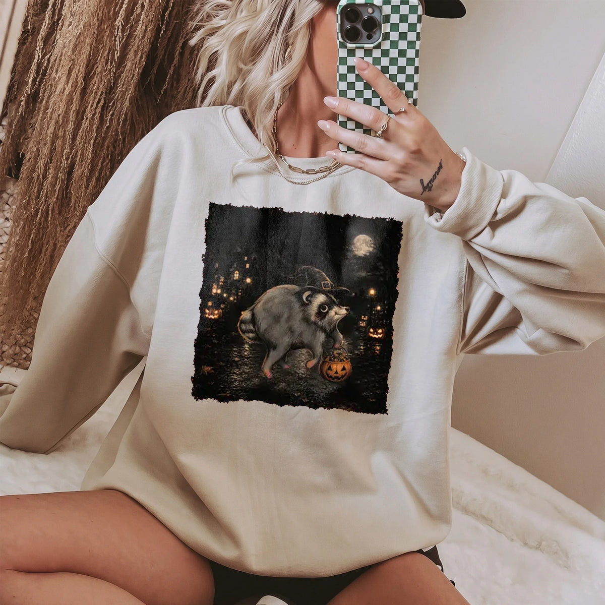 Spooky Possum Witch Halloween Oversized Graphic T-Shirt