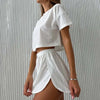 White Eyelet Summer Vacation Two Piece Skirt Set for Women