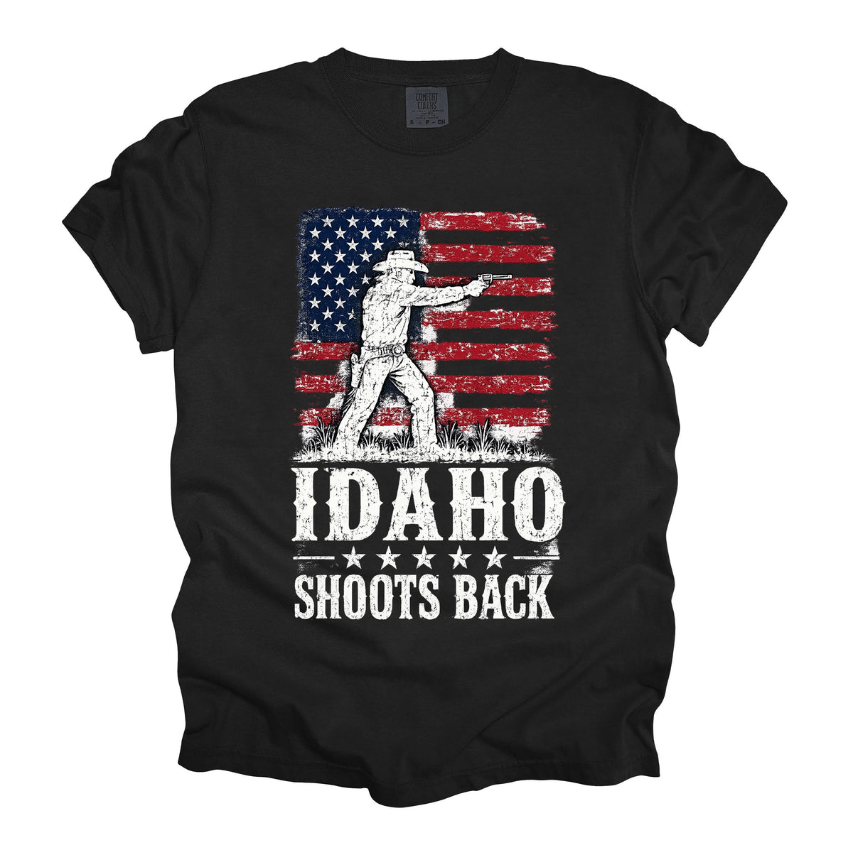 Idaho Shoots Back Patriotic Cowboy T-Shirt Pro Gun 2nd Amendment Apparel