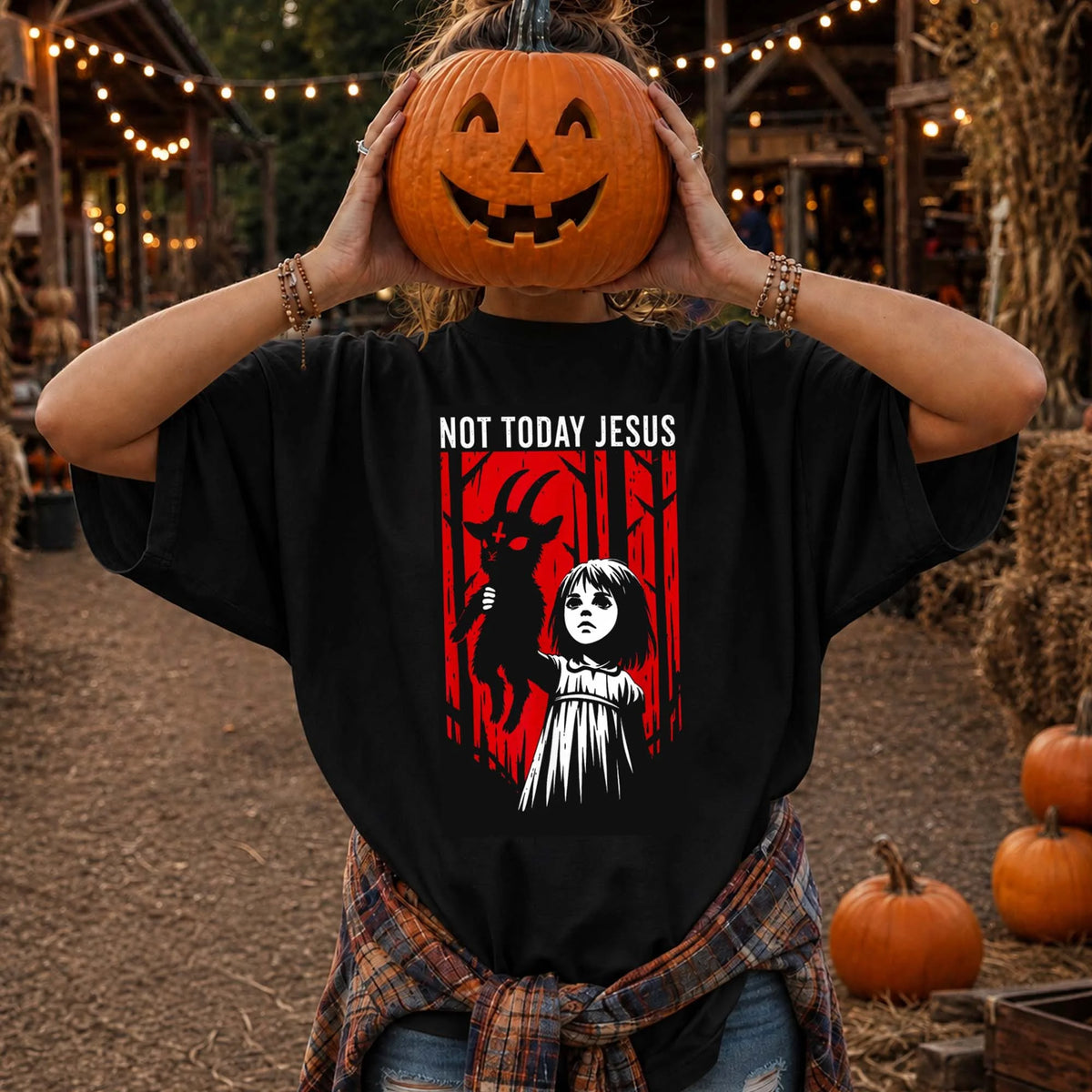 Not Today Jesus Creepy Girl Gothic Horror T-Shirt