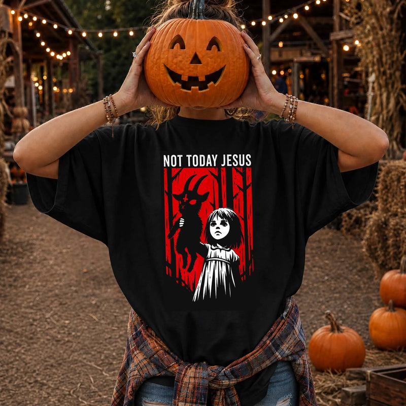 Not Today Jesus Creepy Girl Gothic Horror T-Shirt