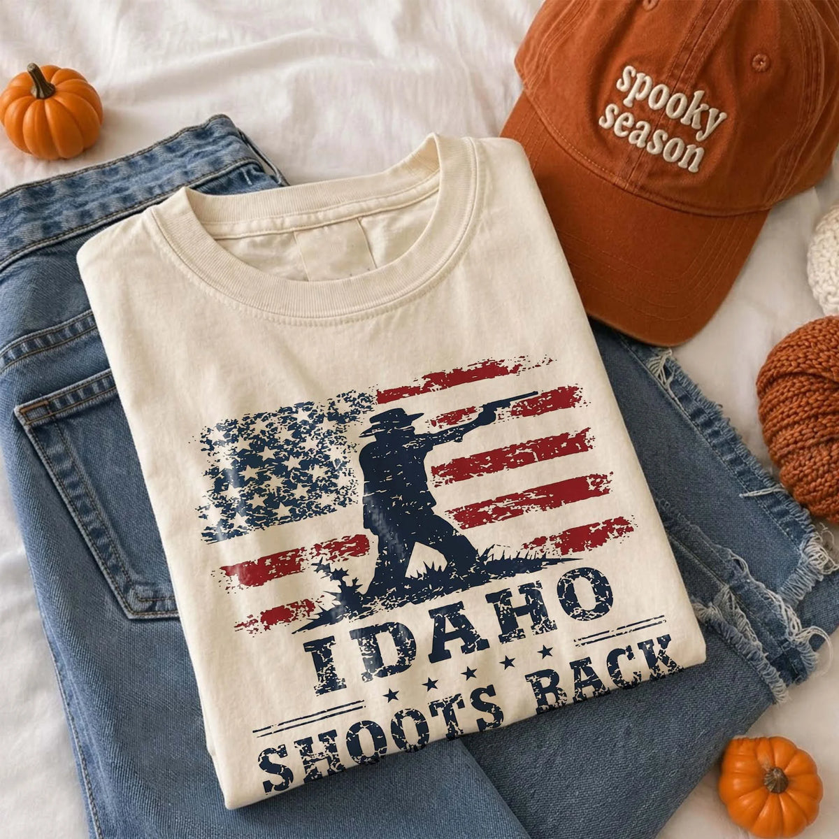 Idaho Shoots Back 2nd Amendment T-Shirt Distressed Flag Pro Gun Tee
