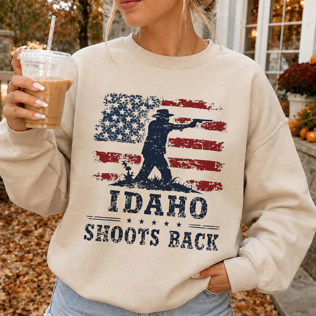 Idaho Shoots Back 2nd Amendment T-Shirt Distressed Flag Pro Gun Tee