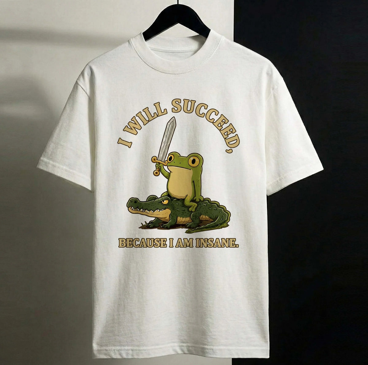 I Will Succeed Because I Am Insane Funny Frog Riding Crocodile Graphic Tee