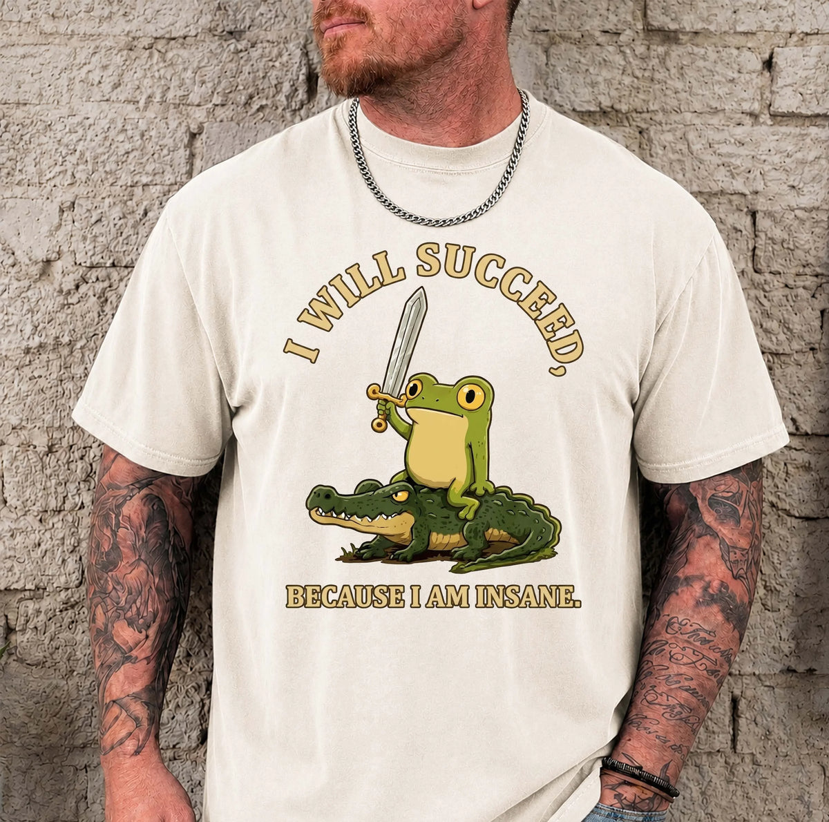 I Will Succeed Because I Am Insane Funny Frog Riding Crocodile Graphic Tee