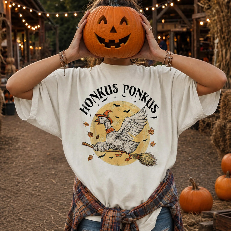 Honkus Ponkus Witch Goose Halloween Tee Vintage Autumn Spooky Season Shirt