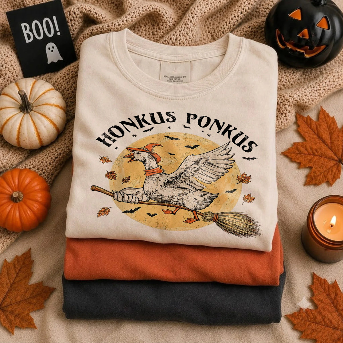 Honkus Ponkus Witch Goose Halloween Tee Vintage Autumn Spooky Season Shirt