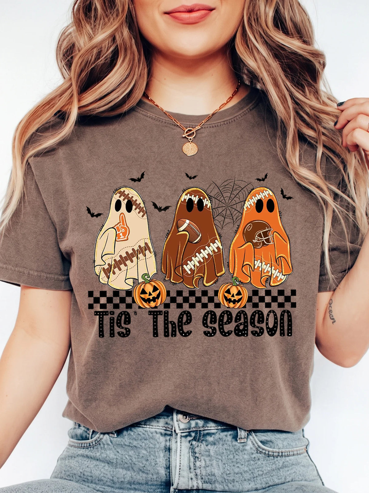 'Tis The Season Halloween Football Ghost T-Shirt Fall Sports Apparel