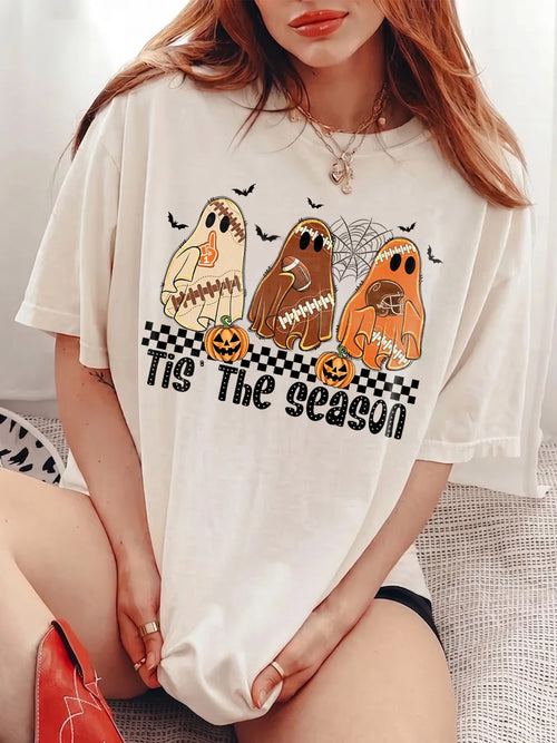'Tis The Season Halloween Football Ghost T-Shirt Fall Sports Apparel