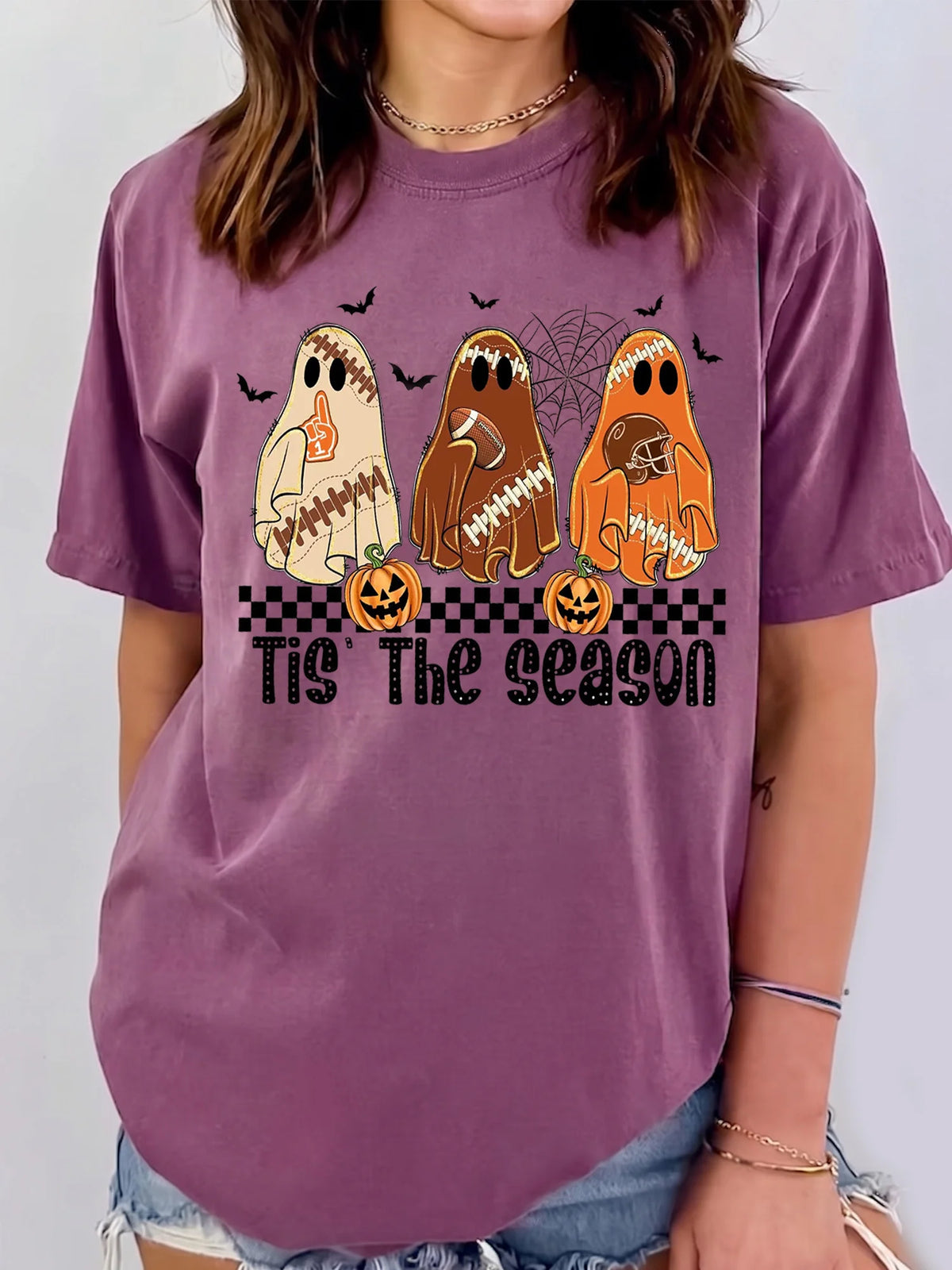 'Tis The Season Halloween Football Ghost T-Shirt Fall Sports Apparel