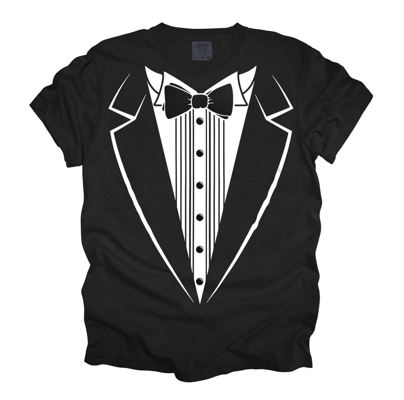Fake Tuxedo Print T-Shirt Funny Formal Parody Graphic Tee for Bachelor Party