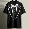 Fake Tuxedo Print T-Shirt Funny Formal Parody Graphic Tee for Bachelor Party