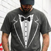 Fake Tuxedo Print T-Shirt Funny Formal Parody Graphic Tee for Bachelor Party