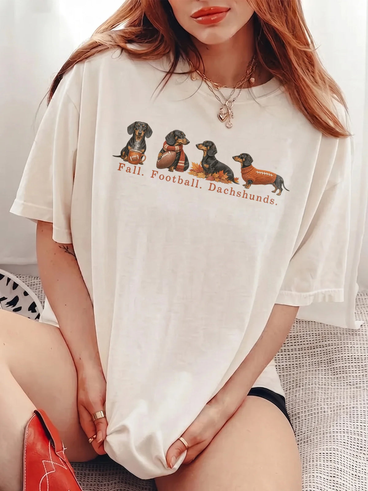 Fall Football Dachshunds T-Shirt Autumn Game Day Wiener Dog Gift