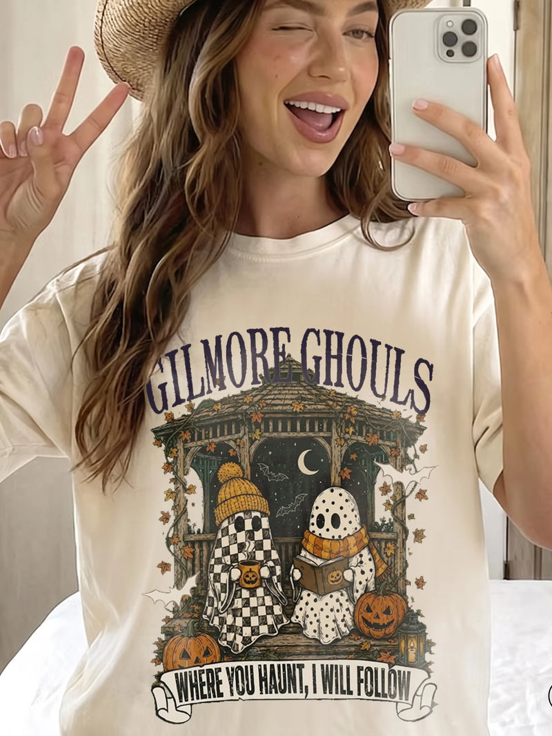 Gilmore Ghouls Where You Haunt I Will Follow T-Shirt Spooky Ghost Couple Halloween Tee