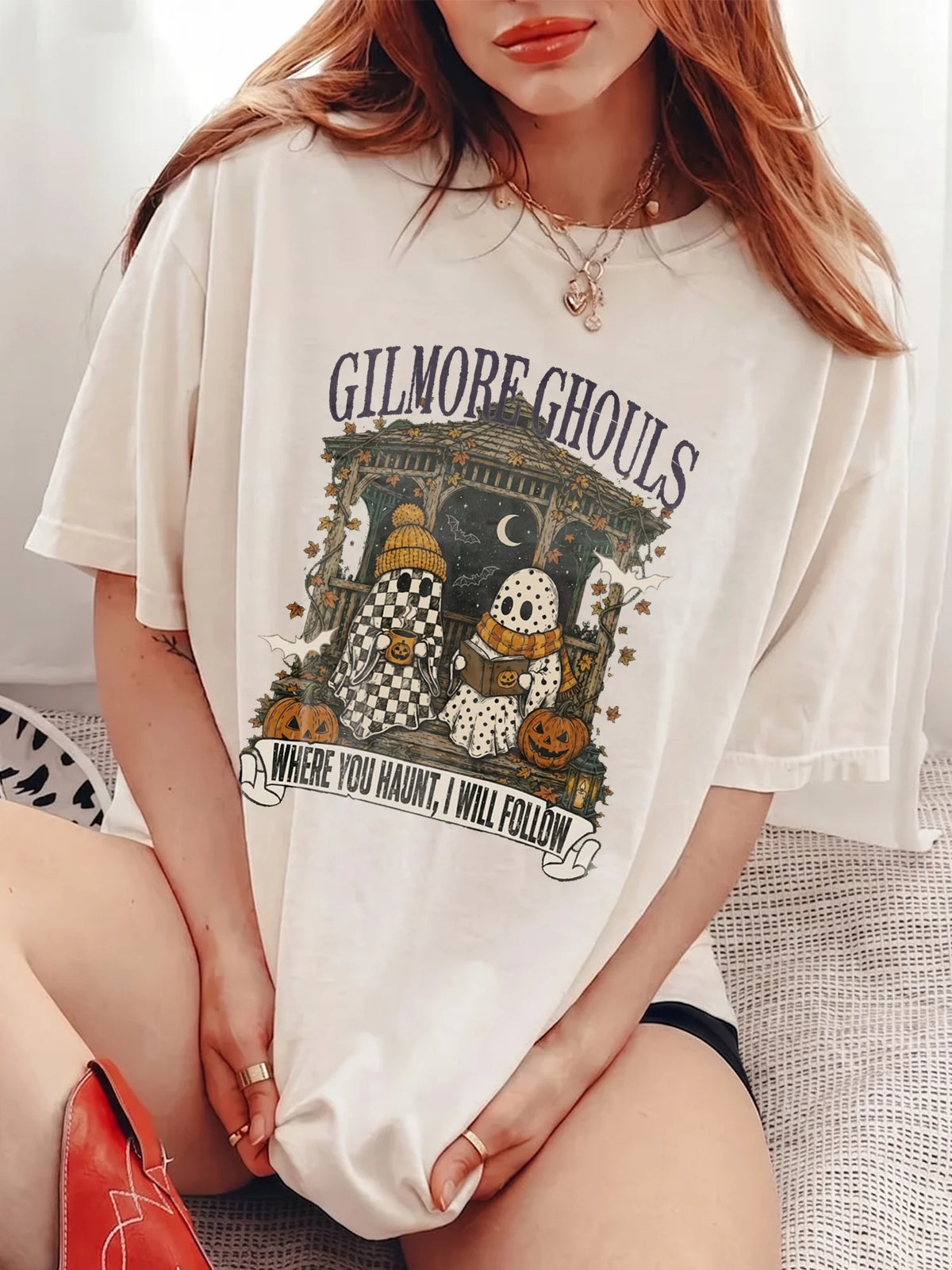 Gilmore Ghouls Where You Haunt I Will Follow T-Shirt Spooky Ghost Couple Halloween Tee