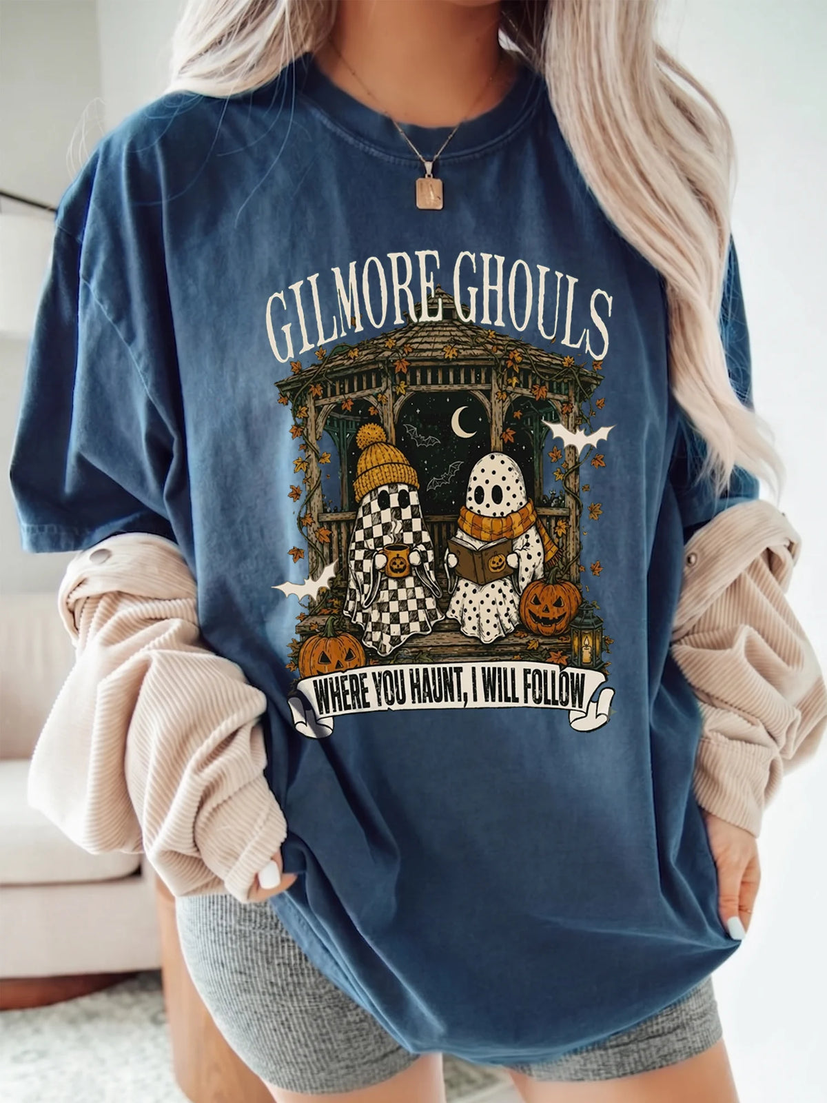 Gilmore Ghouls Where You Haunt I Will Follow T-Shirt Spooky Ghost Couple Halloween Tee