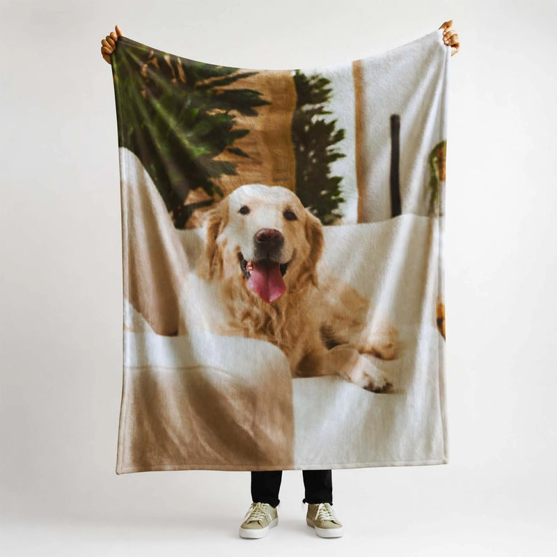 Custom Pet Photo Fleece Blanket Personalized Dog Memorial Sherpa Throw