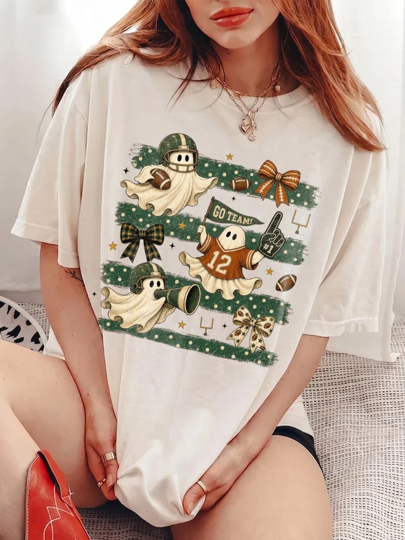 Halloween Football Ghost T-Shirt Spooky Game Day Apparel