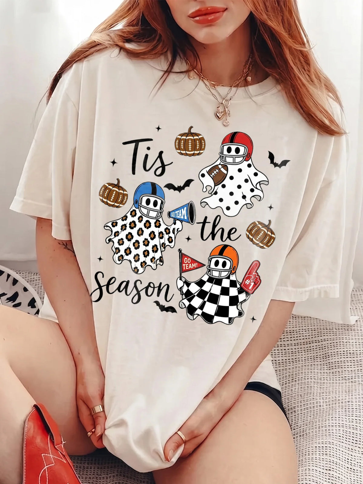 Tis The Season Football Ghost T-Shirt Fall Game Day Sports Fan Apparel