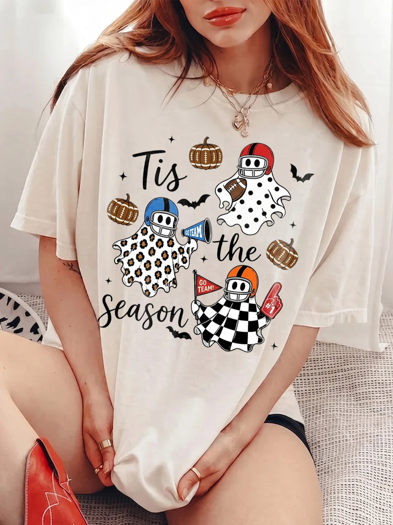 Tis The Season Football Ghost T-Shirt Fall Game Day Sports Fan Apparel