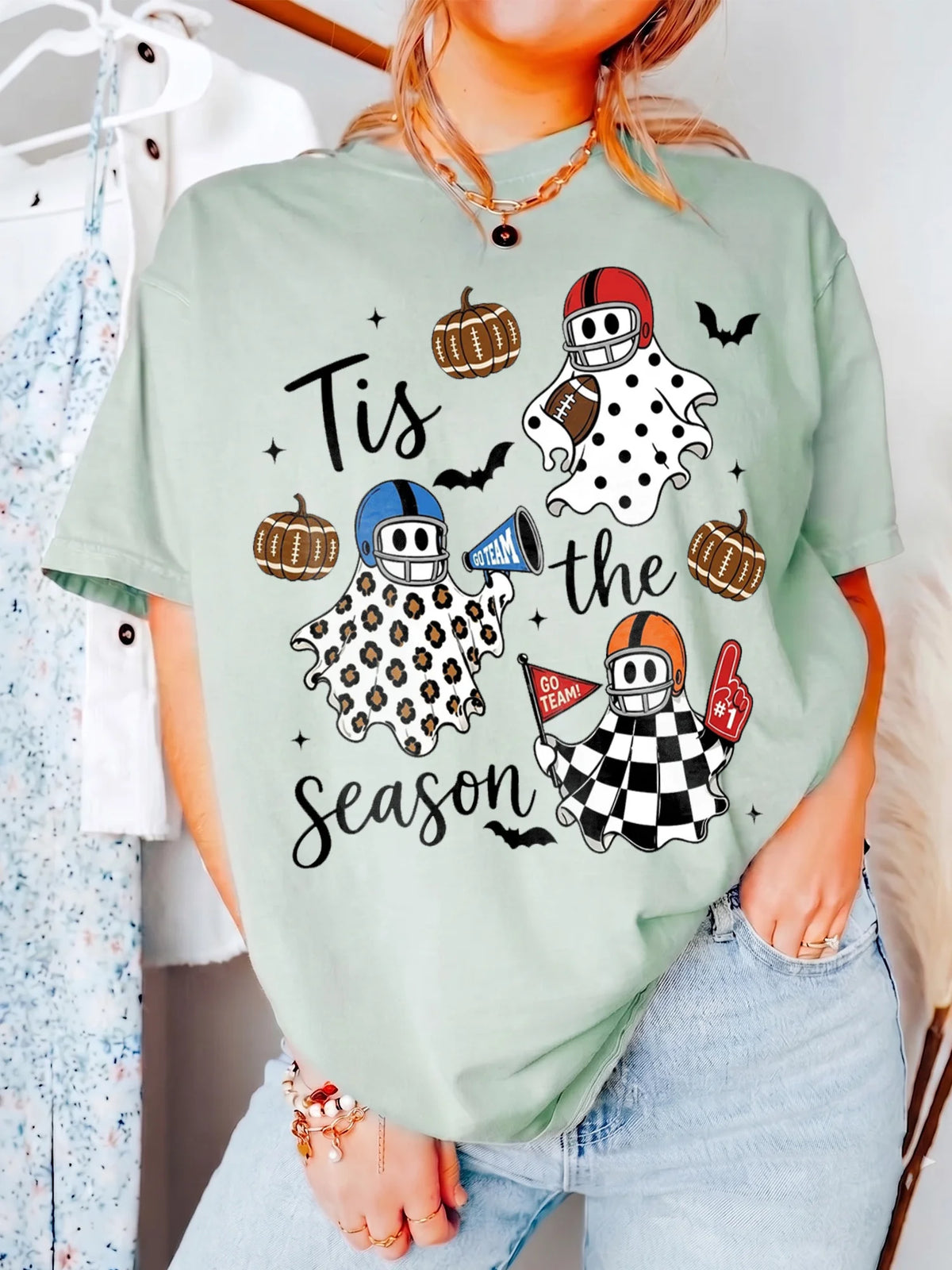 Tis The Season Football Ghost T-Shirt Fall Game Day Sports Fan Apparel