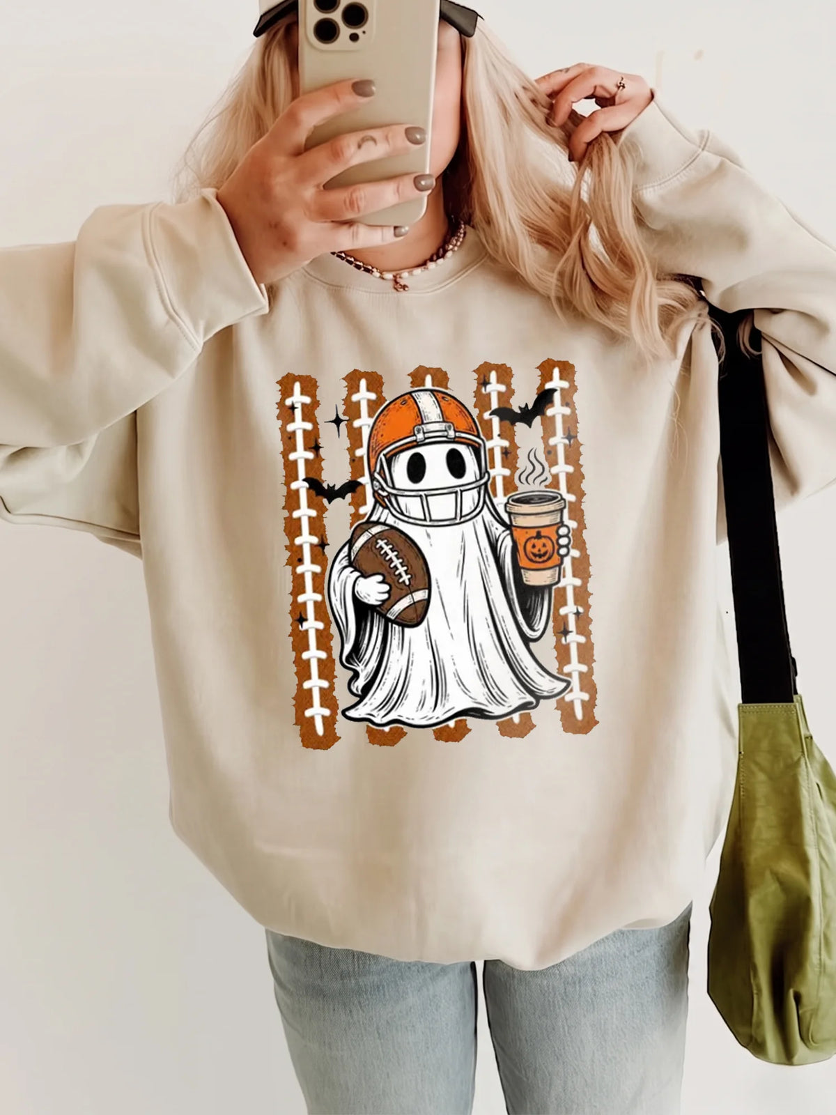 Football Ghost Halloween Coffee Game Day Graphic T-Shirt