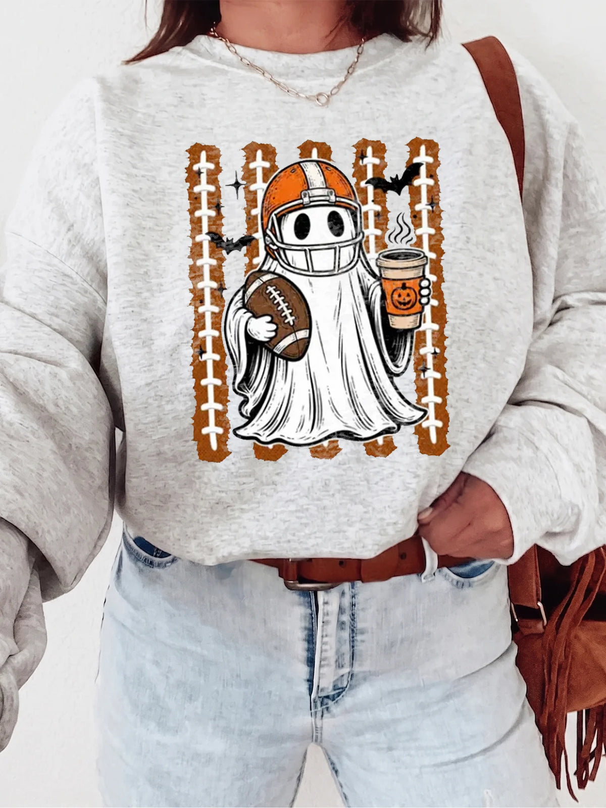 Football Ghost Halloween Coffee Game Day Graphic T-Shirt