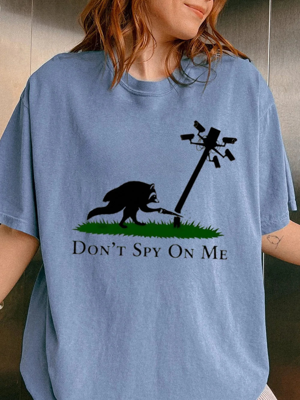 Anti-Surveillance Raccoon Don't Spy On Me T-Shirt Privacy Rights Graphic Tee
