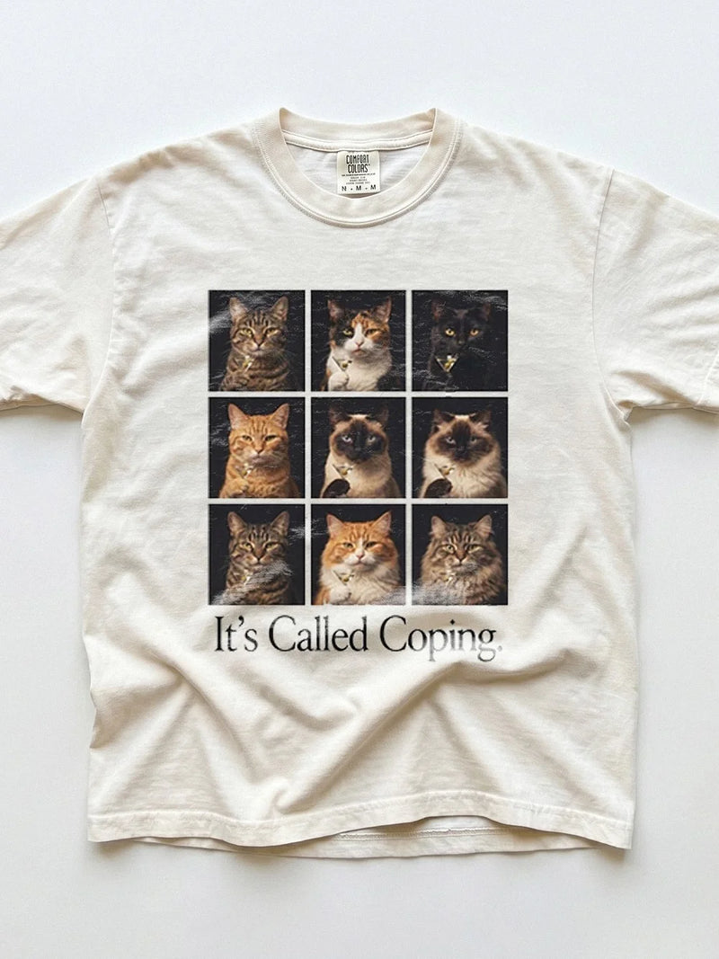 It's Called Coping Martini Cat T-Shirt Funny Meme Humor Tee for Pet Lovers