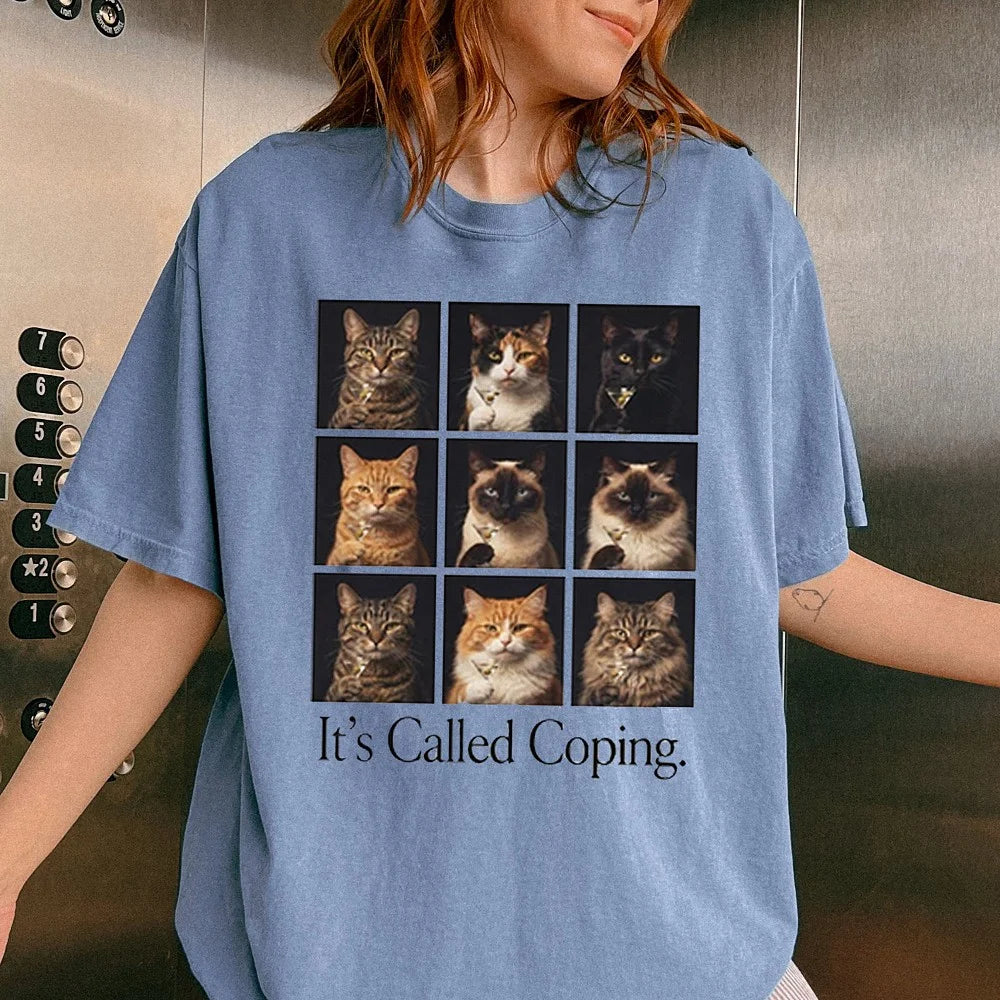 It's Called Coping Martini Cat T-Shirt Funny Meme Humor Tee for Pet Lovers