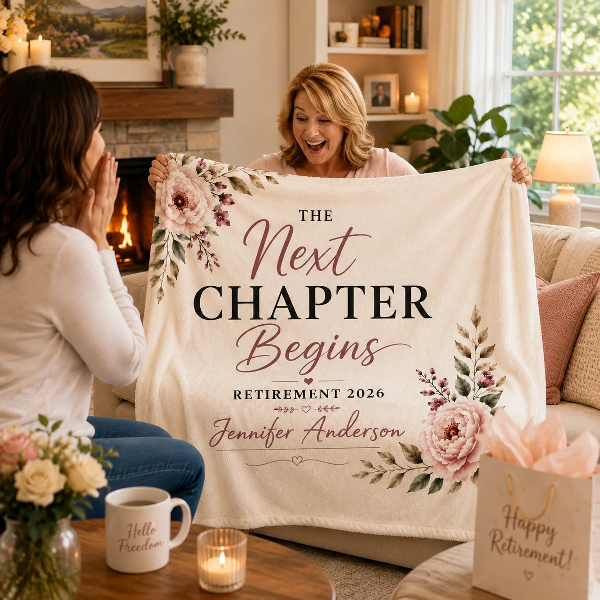 [Made-to-Order] Personalized Retirement Next Chapter Begins Floral Fleece Blanket Gift