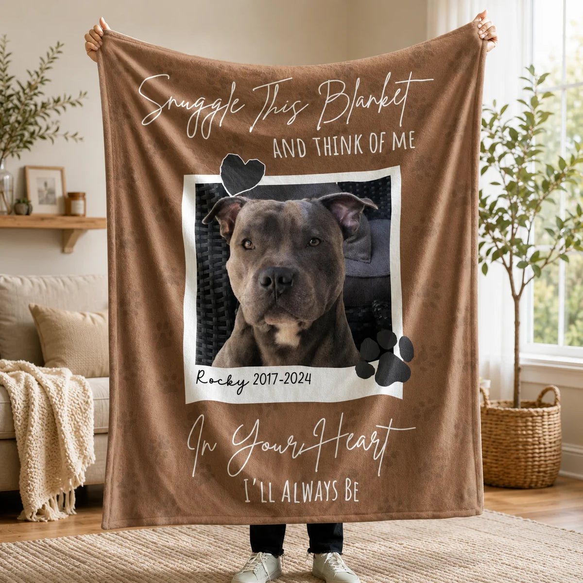 [Made-to-Order] Personalized Pet Memorial Photo Blanket Custom Dog Remembrance Gift Snuggle This Blanket