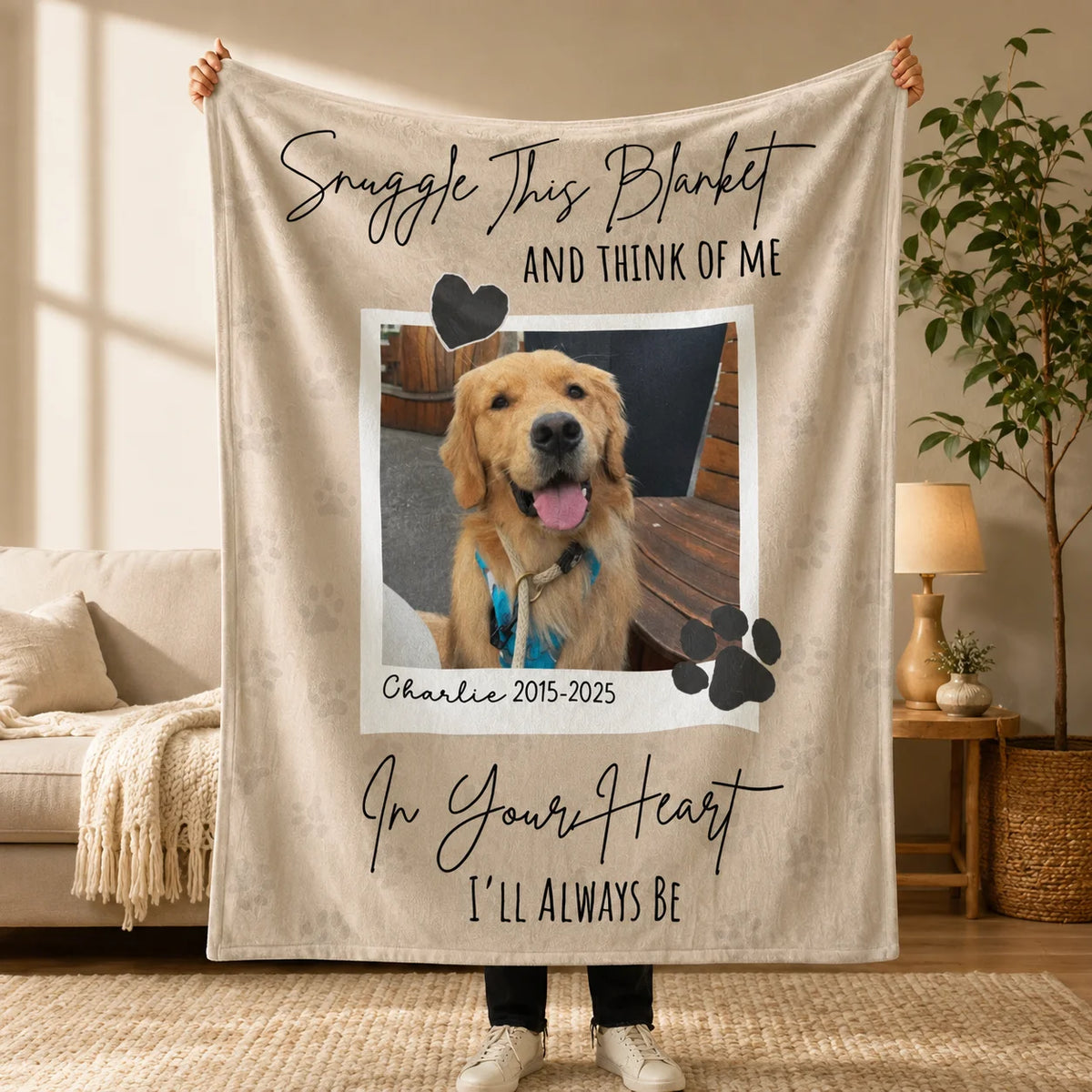 [Made-to-Order] Personalized Pet Memorial Photo Blanket Custom Dog Remembrance Gift Snuggle This Blanket