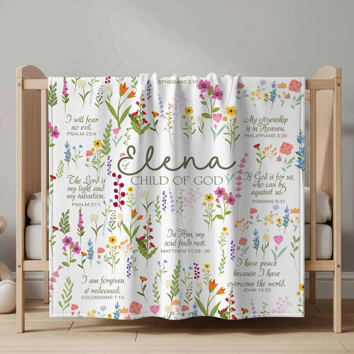 [Made-to-Order] Child of God Custom Name Bible Verse Blanket Floral Scripture Throw Personalized Christian Gift