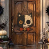 Spooky Cat Skull Wooden Door Hanger Gothic Halloween Front Door Sign