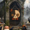 Spooky Cat Skull Wooden Door Hanger Gothic Halloween Front Door Sign