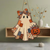 Patchwork Ghost Jack O Lantern Halloween Wall Hanging Decor Rustic Fall Door Sign