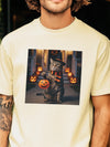 Halloween Cat and Pumpkins T-Shirt Spooky Cute Witch Graphic Tee for Fall