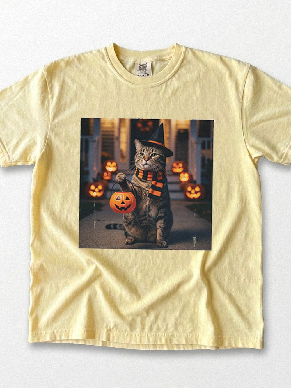 Halloween Cat and Pumpkins T-Shirt Spooky Cute Witch Graphic Tee for Fall