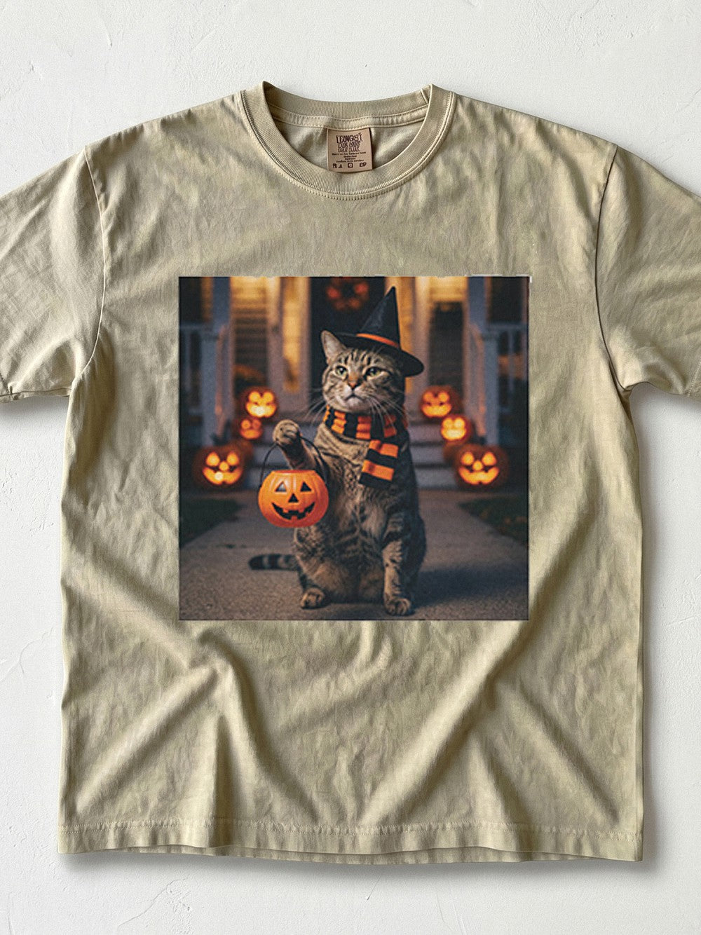 Halloween Cat and Pumpkins T-Shirt Spooky Cute Witch Graphic Tee for Fall