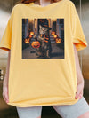 Halloween Cat and Pumpkins T-Shirt Spooky Cute Witch Graphic Tee for Fall