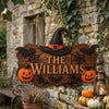 Personalized Halloween Witch Hat and Pumpkin Wooden Hanging Sign
