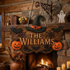 Personalized Halloween Witch Hat and Pumpkin Wooden Hanging Sign