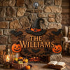 Personalized Halloween Witch Hat and Pumpkin Wooden Hanging Sign