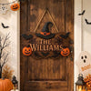 Personalized Halloween Witch Hat and Pumpkin Wooden Hanging Sign