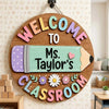 Personalized Teacher Welcome to Classroom Round Wooden Hanging Sign Back to School Decor